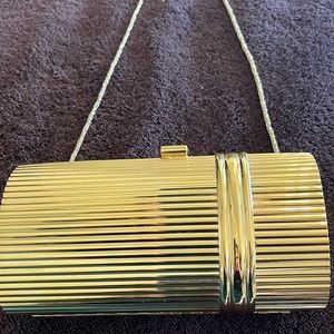 Gold hard case purse with gold chain